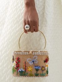 ROSANTICA Holli Garden bead and crystal-embellished clutch in gold | floral occasion bags | evening event handbags | top handle | beaded | luxury accessories
