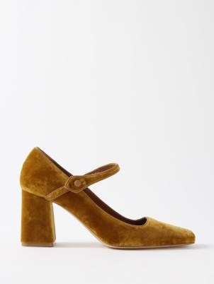 LE MONDE BERYL Velvet Mary Jane pumps in gold – plush block heel Mary Janes - flipped