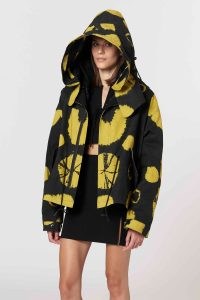ALTUZARRA GUNN COAT in Gecko – women’s printed organic cotton short length coats – womens hooded outerwear – oversized hood – luxury clothes