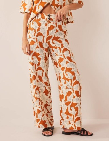 Boden Highbury Linen Trousers in Rust, Paisley Whirl / women’s floral print clothes - flipped