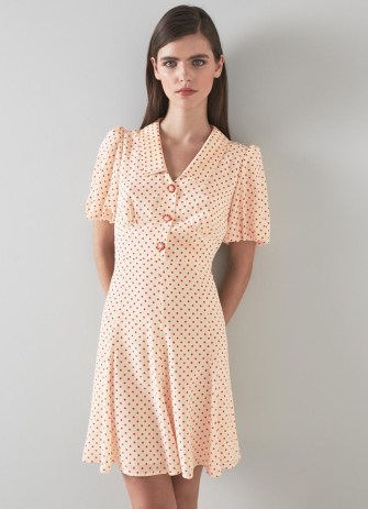 L.K. Bennett Hilde Cream And Red Spot Silk Tea Dress | luxury retro style fashion | women’s vintage look occasion clothing