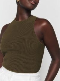 Reformation Hudson Ribbed Sweater Tank in Dark Olive ~ green high neck tanks ~ sleeveless tops ~ women’s casual clothing