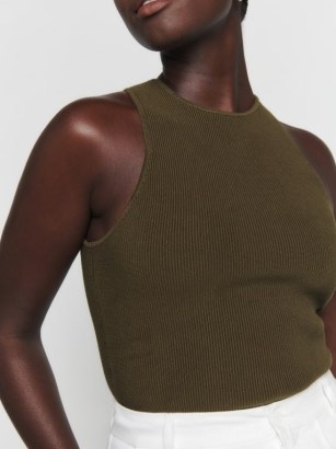 Reformation Hudson Ribbed Sweater Tank in Dark Olive ~ green high neck tanks ~ sleeveless tops ~ women’s casual clothing - flipped