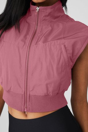 alo yoga IN MOTION VEST in Mars Clay ~ women’s sporty cropped vests ~ womens crop hem high neck gilet