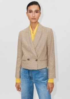 ME and EM Italian Check Cropped Blazer in Yellow/Black/Cream / women’s checked tailored blazers / womens crop hem jackets - flipped