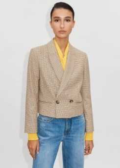 ME and EM Italian Check Cropped Blazer in Yellow/Black/Cream / women’s checked tailored blazers / womens crop hem jackets
