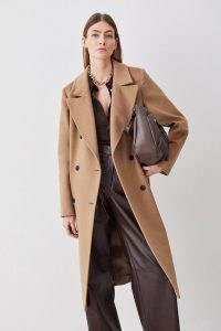 KAREN MILLEN Italian Luxurious Textured Wool Double Breasted Coat in Camel ~ brown relaxed fit coats ~ womens luxury outerwear