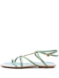 Jacquemus Les sandales Pralu plates sandals in light green – women’s strappy logo charm sandal – women’s designer flat shoes