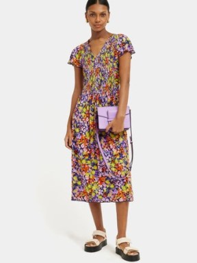 JIGSAW Rave Floral Jersey Dress / women’s multicolored short sleeve dresses - flipped