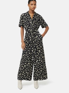 Jigsaw Aster Floral Jumpsuit in Black – women’s short sleeve wide leg jumpsuits – women’s clothing