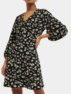 JIGSAW Aster Floral Short Dress in Black / women’s flower print dresses - flipped
