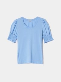 JIGSAW Ruched Sleeve Jersey Top in Blue – women’s puff sleeved tops