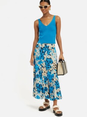 Jigsaw Clouded Leopard Midi Skirt in Blue – women’s animal print skirts - flipped
