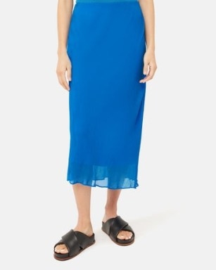 JIGSAW Crinkle Bias Maxi Skirt in Blue – women’s sheer overlay skirts - flipped