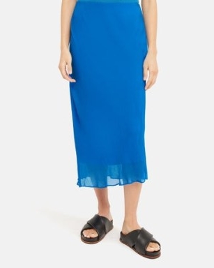 JIGSAW Crinkle Bias Maxi Skirt in Blue – women’s sheer overlay skirts