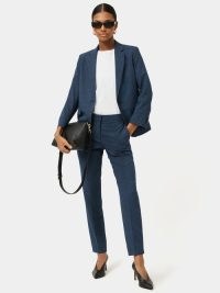JIGSAW Portofino Palmer Check Trouser in Navy – women’s blue checked slim tapered leg trousers – womens chic workwear clothes