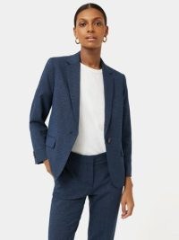 JIGSAW Portofino Brook Check Jacket in Navy – women’s dark blue checked single breasted jackets – womens workwear clothes