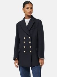 JIGSAW Military Jacket in Navy – women’s dark blue double breasted jackets – gold button detail – womens luxury clothes