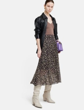 JIGSAW Brushwork Crinkle Midi Skirt in Chocolate ~ dark brown crinkled skirts ~ women’s clothes - flipped