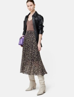 JIGSAW Brushwork Crinkle Midi Skirt in Chocolate ~ dark brown crinkled skirts ~ women’s clothes