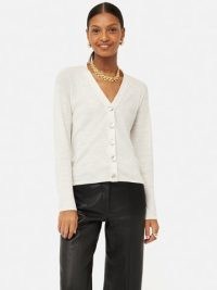 JIGSAW Linen Cotton V Neck Cardigan in Ivory ~ women’s front button up cardigans ~ womens knitwear