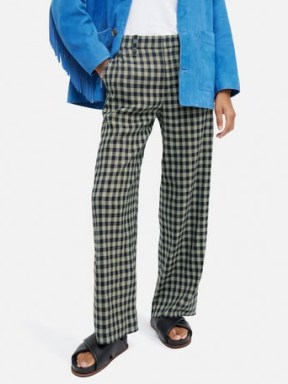 JIGSAW Linen Check Dale Trouser in Green / women’s checked trousers / womens casual clothes - flipped