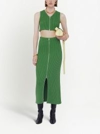 Jil Sander ribbed cropped top in green – sleeveless crop tops – front zip – women’s designer fashion