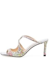 Jimmy Choo Anise glitter-detail mules in multicolour / glittering multicoloured mule sandals / women’s luxury occasion footwear / womens designer evening shoes