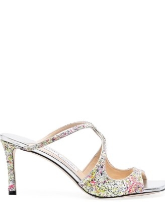 Jimmy Choo Anise glitter-detail mules in multicolour / glittering multicoloured mule sandals / women’s luxury occasion footwear / womens designer evening shoes - flipped