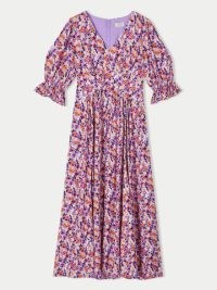 JIGSAW Carnation Midi Dress in Pink ~ floral puff sleeve dresses ~ women’s clothes ~ womens fashion