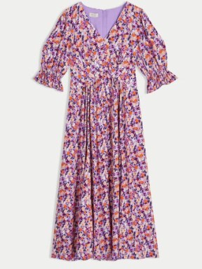 JIGSAW Carnation Midi Dress in Pink ~ floral puff sleeve dresses ~ women’s clothes ~ womens fashion - flipped