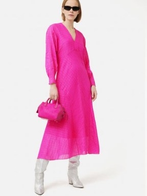 Jigsaw Silk Linen Gauze Maxi Dress in Pink – semi sheer long sleeve V-neck dresses – women’s clothes - flipped