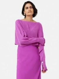 JIGSAW Pure Linen Poncho Jumper in Pink ~ chic cropped semi sheer jumpers ~ women’s contemporary knitwear ~ split long sleeve knitted tops