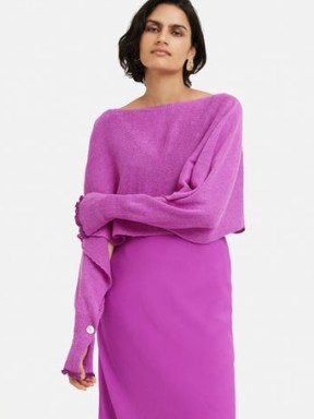 JIGSAW Pure Linen Poncho Jumper in Pink ~ chic cropped semi sheer jumpers ~ women’s contemporary knitwear ~ split long sleeve knitted tops - flipped