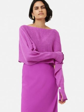 JIGSAW Pure Linen Poncho Jumper in Pink ~ chic cropped semi sheer jumpers ~ women’s contemporary knitwear ~ split long sleeve knitted tops