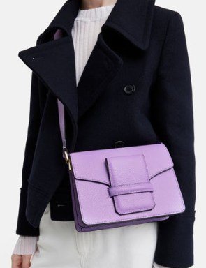 JIGSAW Ada Leather Crossbody Bag in Purple ~ boxy shoulder bags ~ women’s cross body ~ womens lilac handbags - flipped
