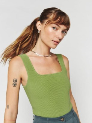 Reformation Julia Ribbed Sweater Tank in Avocado ~ green ribbed tanks ~ women’s casual sleeveless tops - flipped