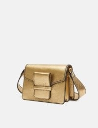 JIGSAW Ada Leather Crossbody Bag in Gold / metallic shoulder bags / luxury handbags / shiny cross body handbag