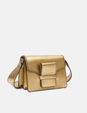 JIGSAW Ada Leather Crossbody Bag in Gold / metallic shoulder bags / luxury handbags / shiny cross body handbag - flipped