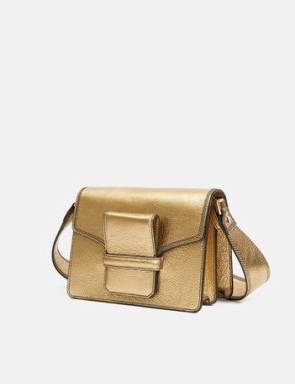 JIGSAW Ada Leather Crossbody Bag in Gold / metallic shoulder bags / luxury handbags / shiny cross body handbag