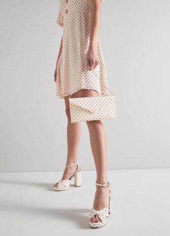 L.K. BENNETT Kendall Cream and Red Spot Print Silk Clutch Bag ~ polka dot occasion bags ~ slim evening handbag ~ chain shoulder strap handbags ~ women’s luxury accessories