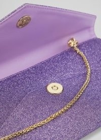 Kendall Lilac Glitter Fabric Clutch Bag ~ lavender purple occasion bags ~ glittering slim rectangular evening handbags ~ women’s metallic look accessories