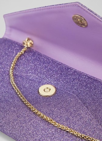 Kendall Lilac Glitter Fabric Clutch Bag ~ lavender purple occasion bags ~ glittering slim rectangular evening handbags ~ women’s metallic look accessories - flipped