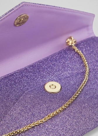 Kendall Lilac Glitter Fabric Clutch Bag ~ lavender purple occasion bags ~ glittering slim rectangular evening handbags ~ women’s metallic look accessories