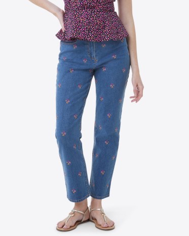 DRAPER JAMES Kick Flare Jeans in Embroidered Posy / women’s floral denim clothes - flipped
