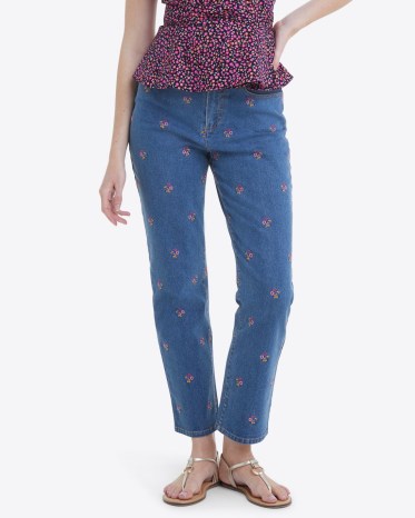 DRAPER JAMES Kick Flare Jeans in Embroidered Posy / women’s floral denim clothes