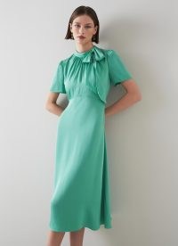 L.K. BENNETT Kline Jade Crepe Tie-Neck Midi Dress ~ green retro inspired dresses ~ womens vintage style clothes ~ women’s occasion clothing for spring 2023 ~ wedding guest outfits