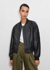 ME and EM Leather Boyfriend Bomber Jacket in Black / women’s casual jackets / womens luxury clothes