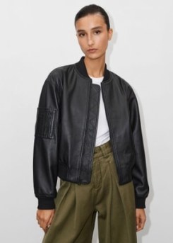 ME and EM Leather Boyfriend Bomber Jacket in Black / women’s casual jackets / womens luxury clothes - flipped