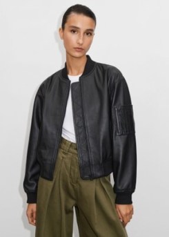 ME and EM Leather Boyfriend Bomber Jacket in Black / women’s casual jackets / womens luxury clothes